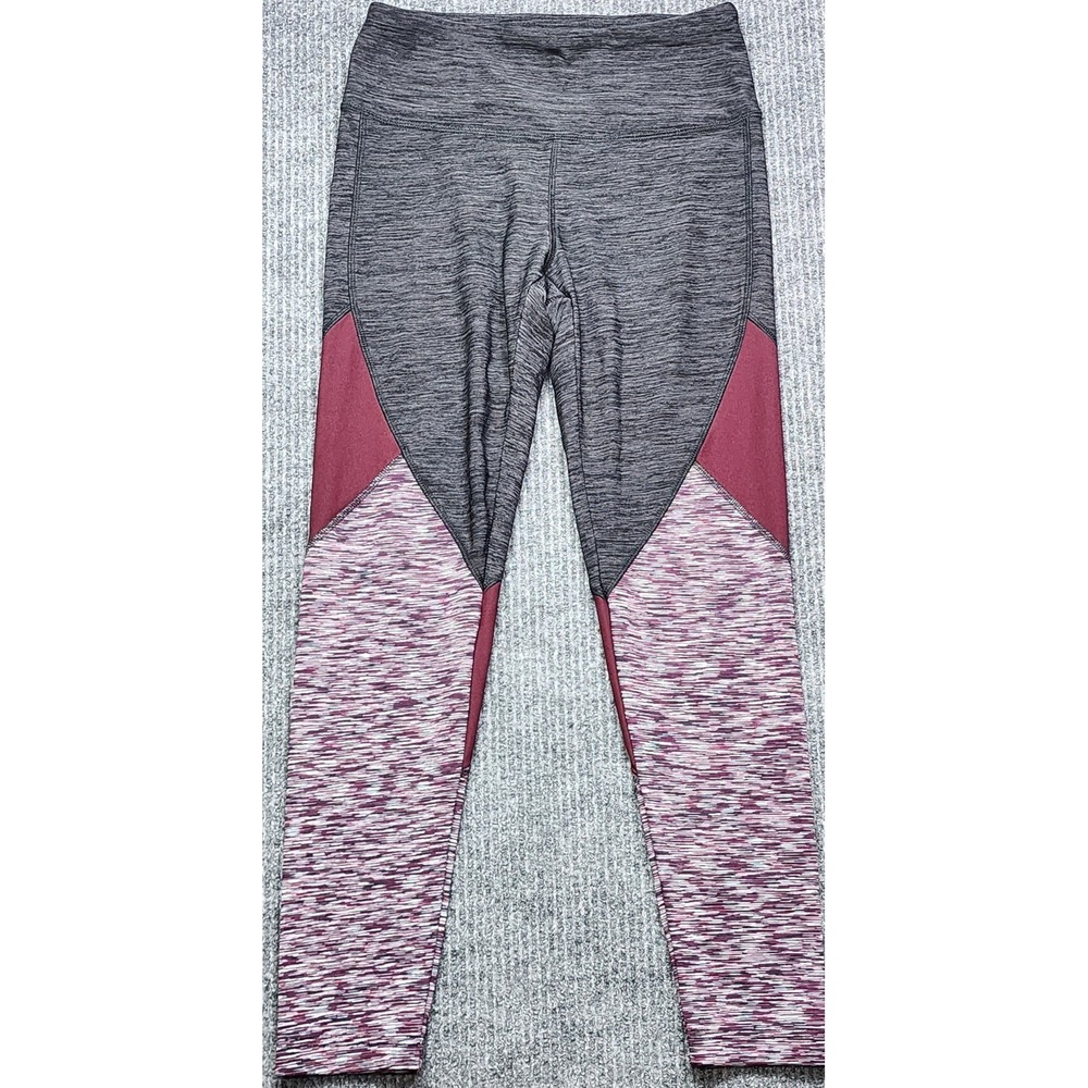 Vogo Athletica Womens Grey Burgundy Purple Space Dye Colorblock Leggings Small